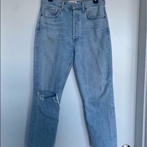 Agolde Light-Wash Distressed Straight Leg Jeans